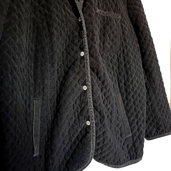 Talbots Black Quilted Jacket Snap Front Corduroy Trim 1XL - Picture 4 of 7